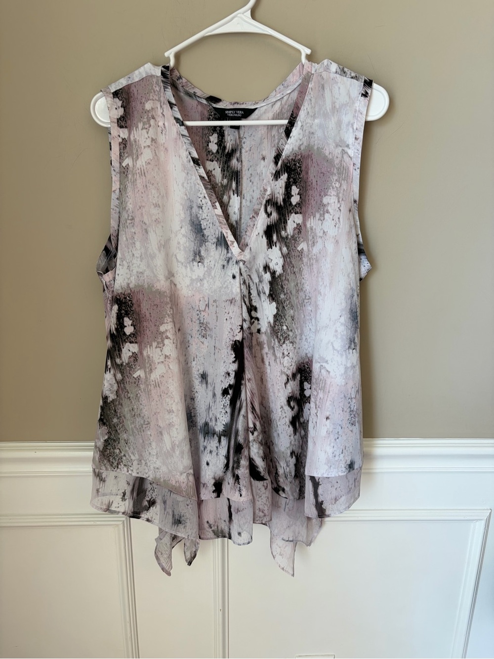 Simply Vera Vera Wang Pink and Black Abstract Sleeveless Blouse,XL, Lagenlook